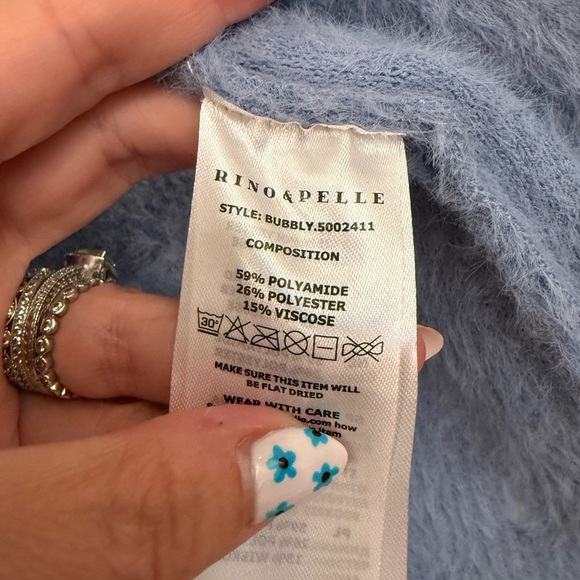 RINO & PELLE Bubbly Short Knitted Jacket In Light Blue Fuzzy Sweater Medium - Picture 8 of 11